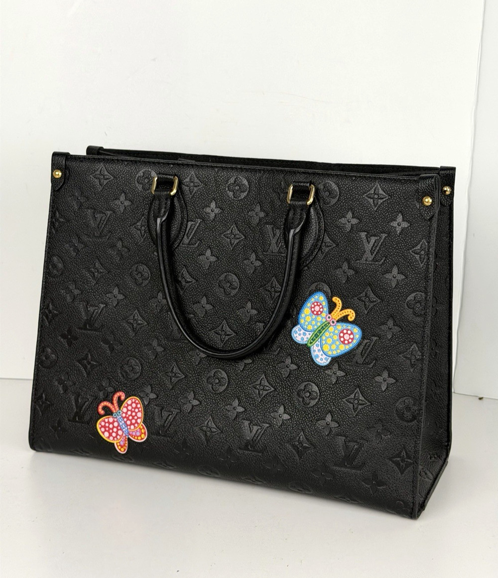 Louis Vuitton Kusama Flowers OnTheGo MM Handbag Black Empreinte Leather NFC D4